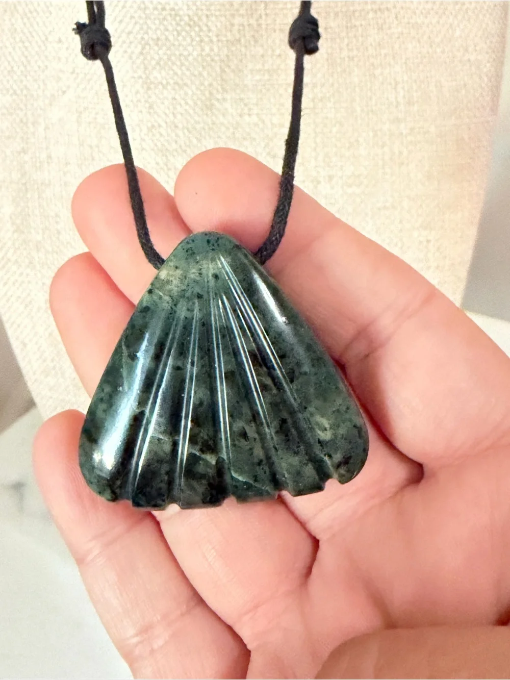 Nephrite Jade Fan Pendant Necklace